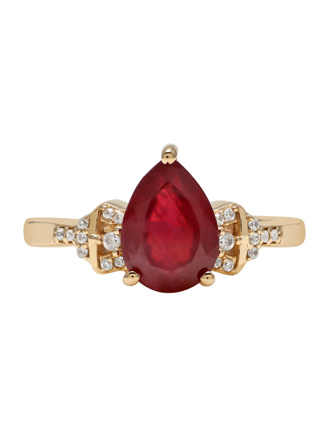

LA SOULA Women Gold-Plated Red CZ-Studded Finger Ring
