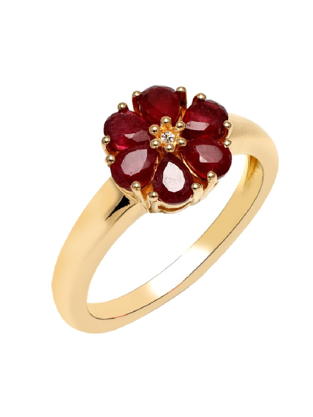 

LA SOULA 925 Sterling Silver Gold-Plated & Red Stone Studded Finger Ring