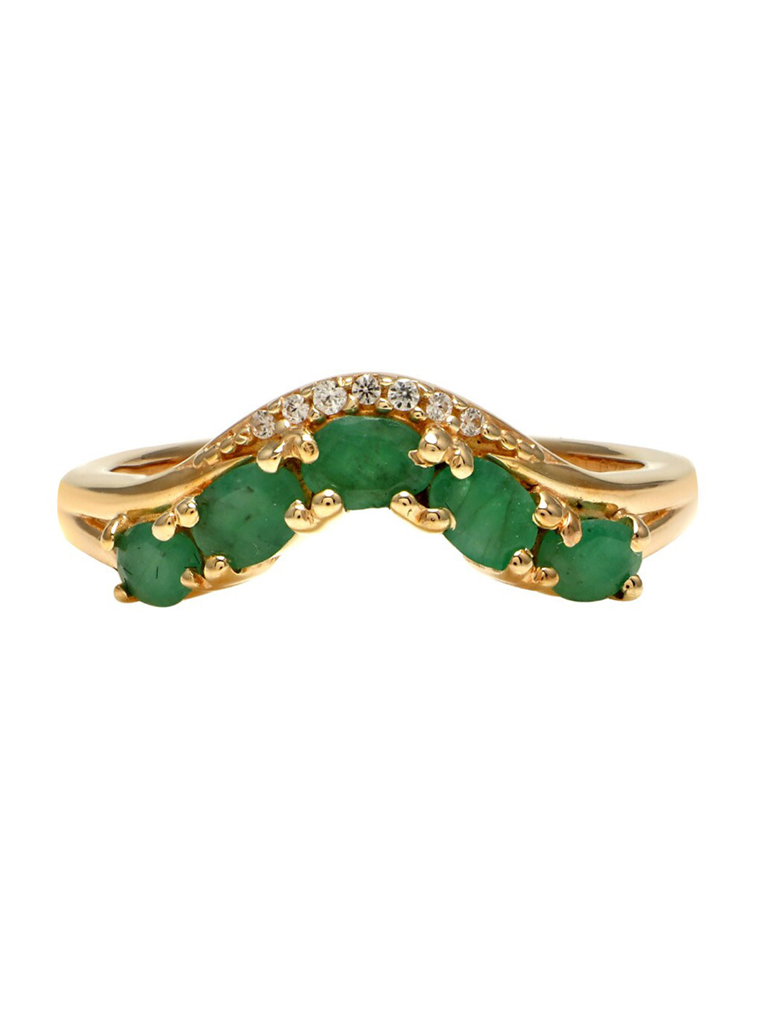 

LA SOULA 925 Sterling Silver Gold-Plated Green Stone-Studded Ring