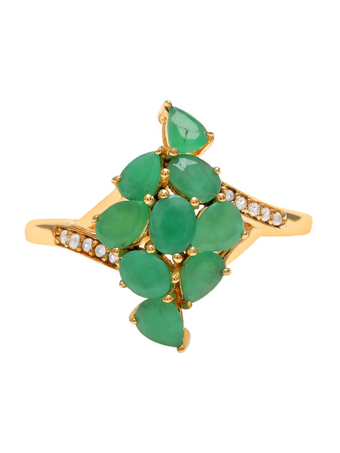 

LA SOULA Gold-Plated & Green CZ-Studded Finger Ring