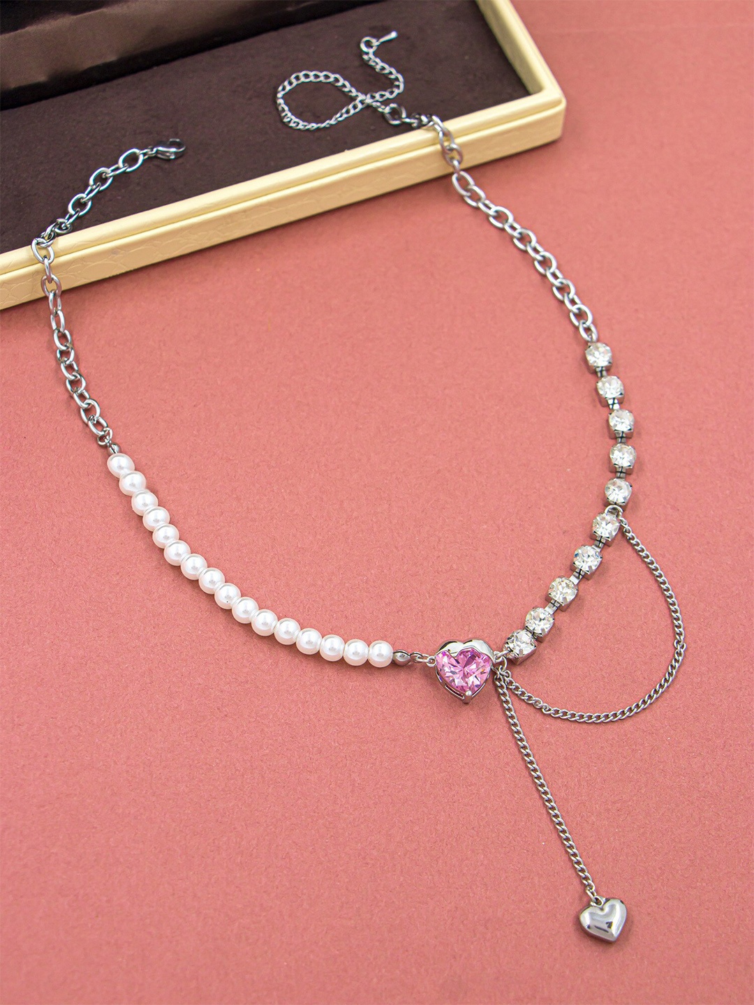 

Bellofox Silver-Toned & Pink Gold-Plated Necklace