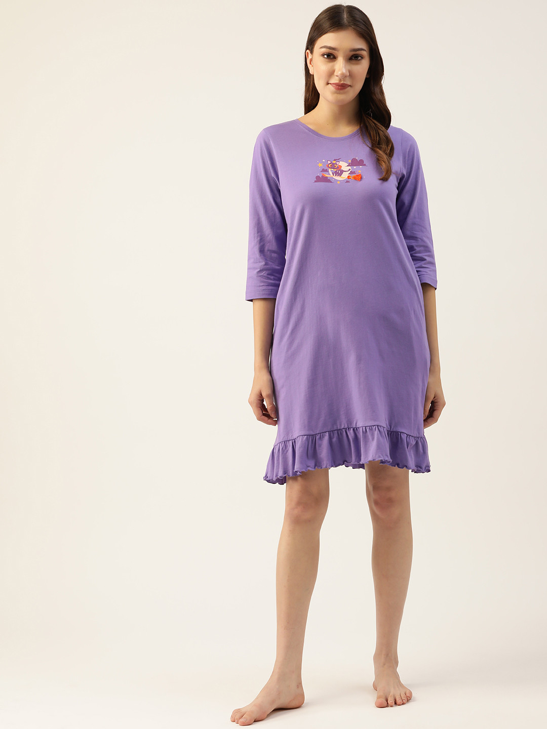 

Clovia Halloween Print Short 100% Cotton Nightdress, Purple