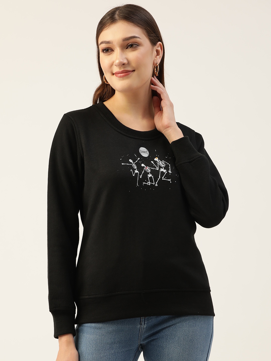 

Clovia Women Black Printed Sweatshirt