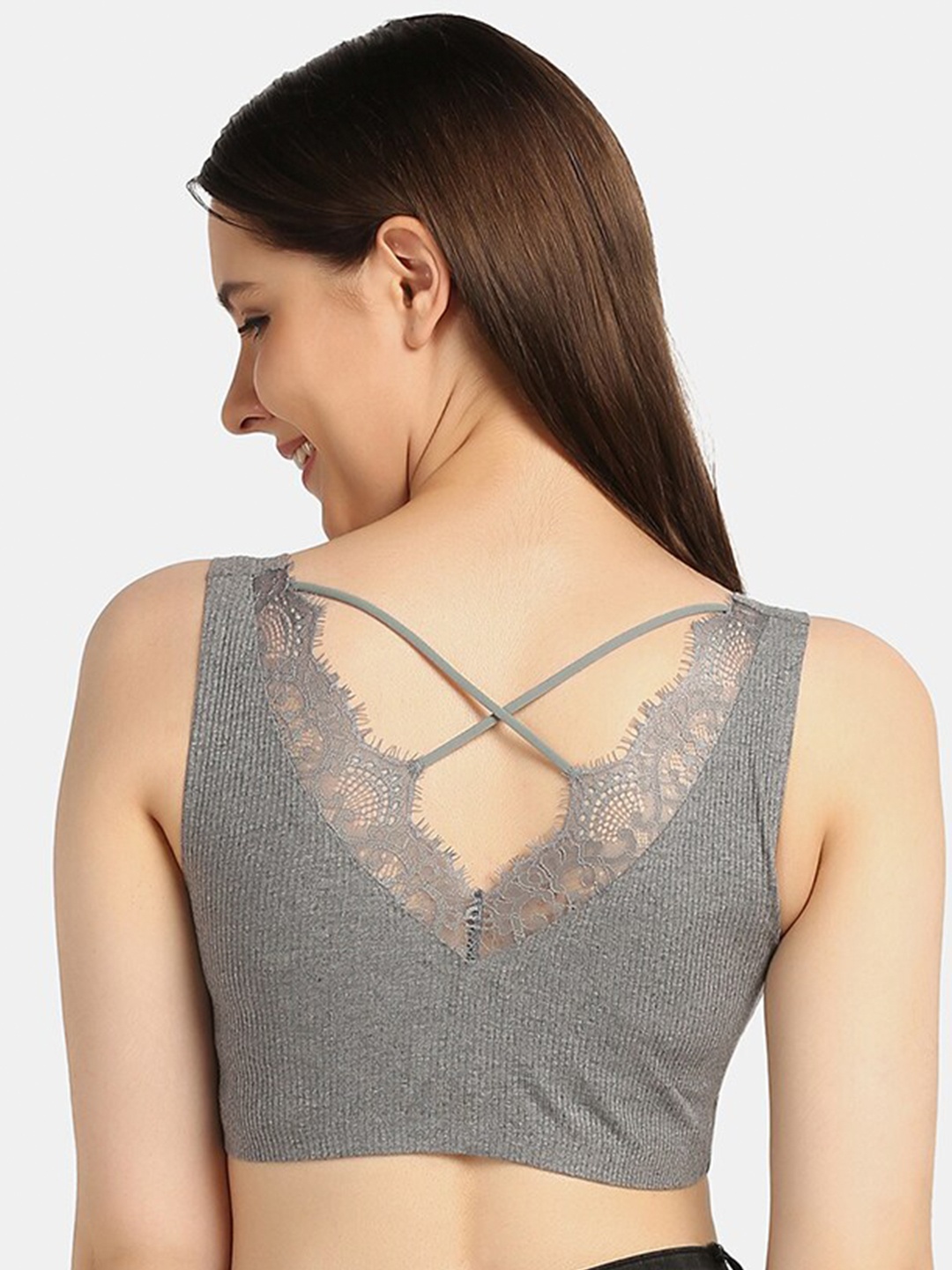 

Da Intimo Women Grey Floral Bralette Bra