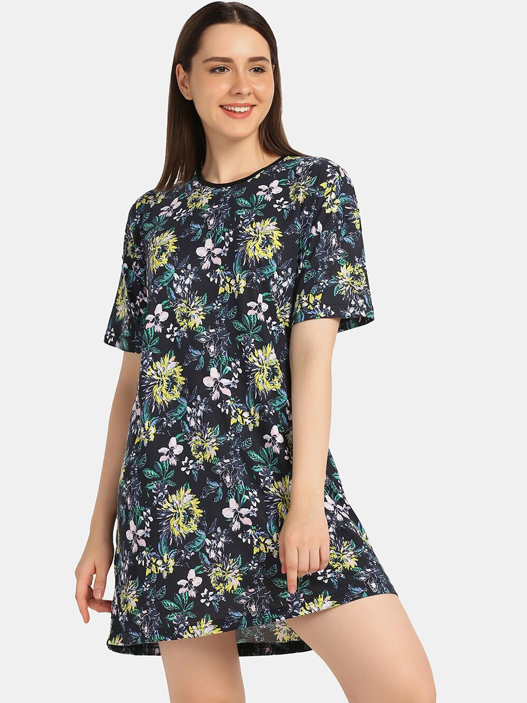 

Da Intimo Women Navy Blue Printed Boxy Fit Lounge T-shirts