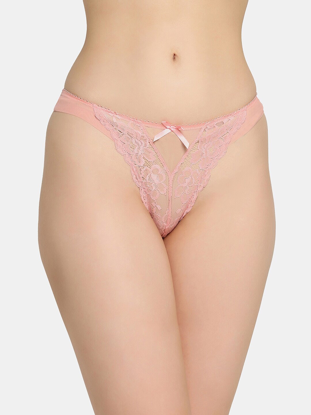 

Da Intimo Women Peach Soft Lace Thong Briefs