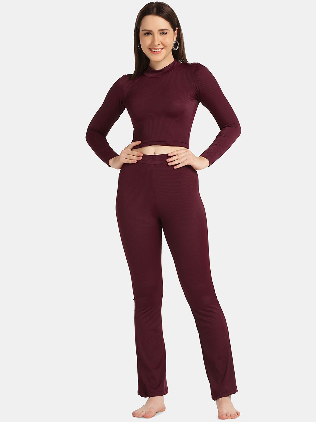 

Da Intimo Women Solid Co-Ord Set, Maroon