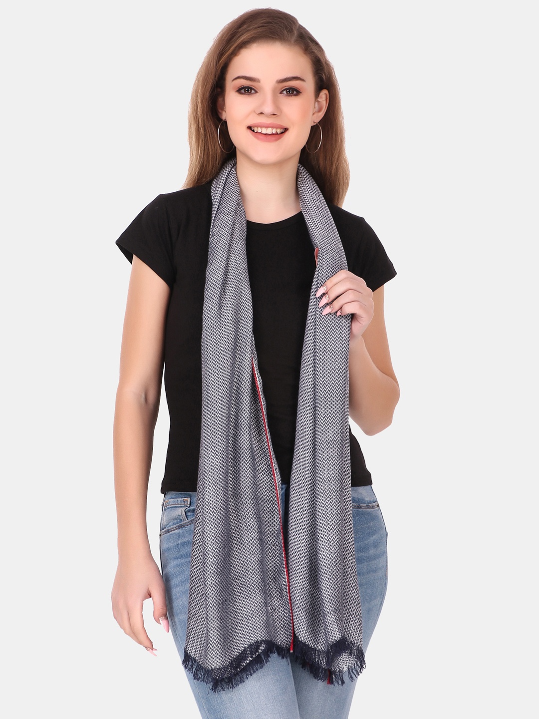 

FWC FILL WITH COLOURS Women White & Black Woven Design Stole