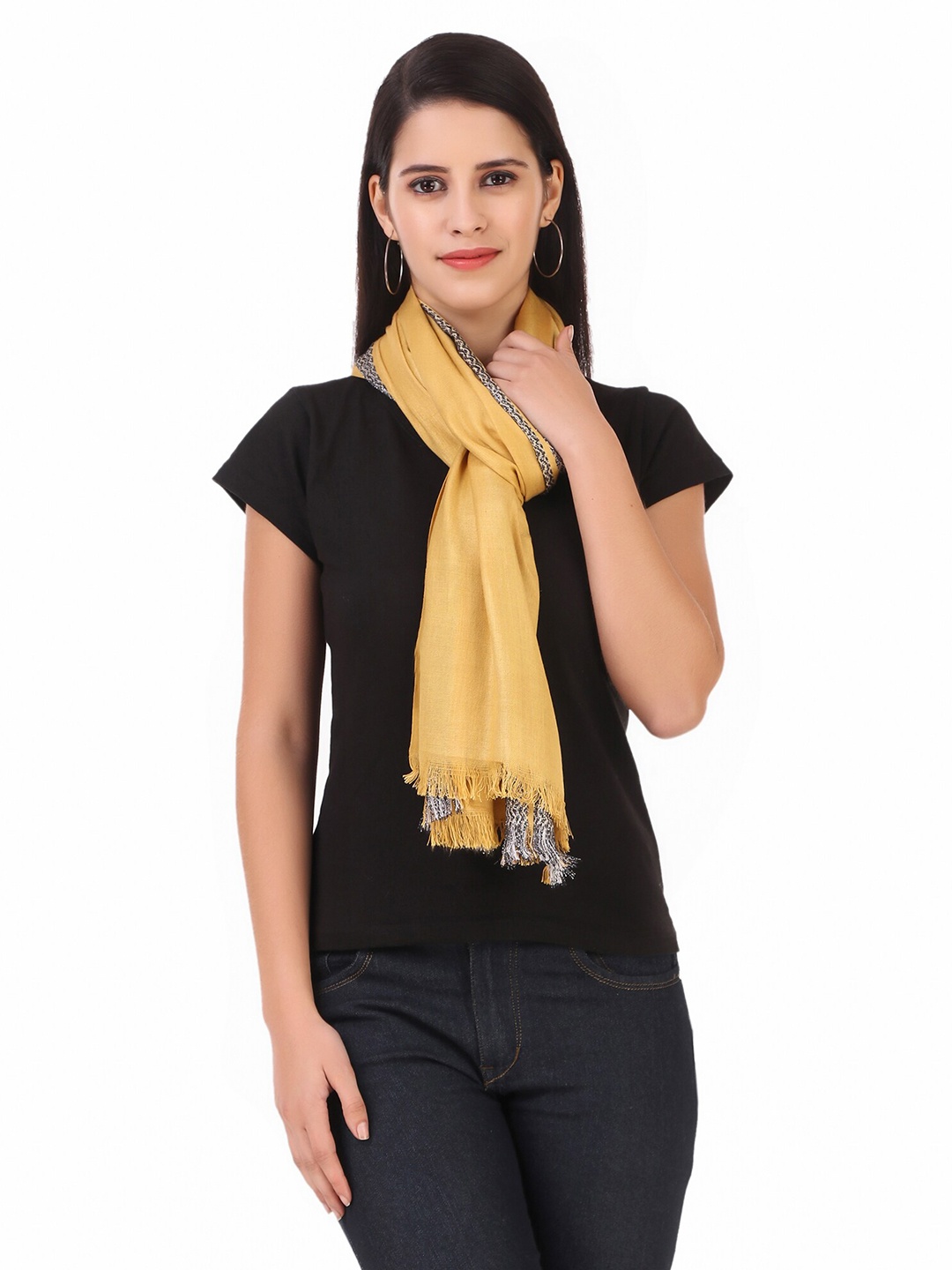 

FWC FILL WITH COLOURS Women Yellow & Black Woven Design Stole