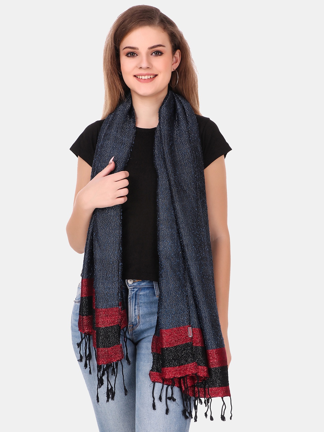 

FWC FILL WITH COLOURS Women Black & Red Woven Design Stole