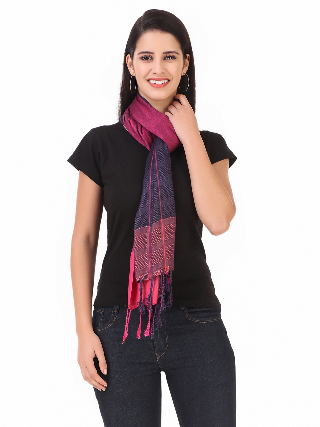 

FWC FILL WITH COLOURS Women Red & Black Woven Design Stole