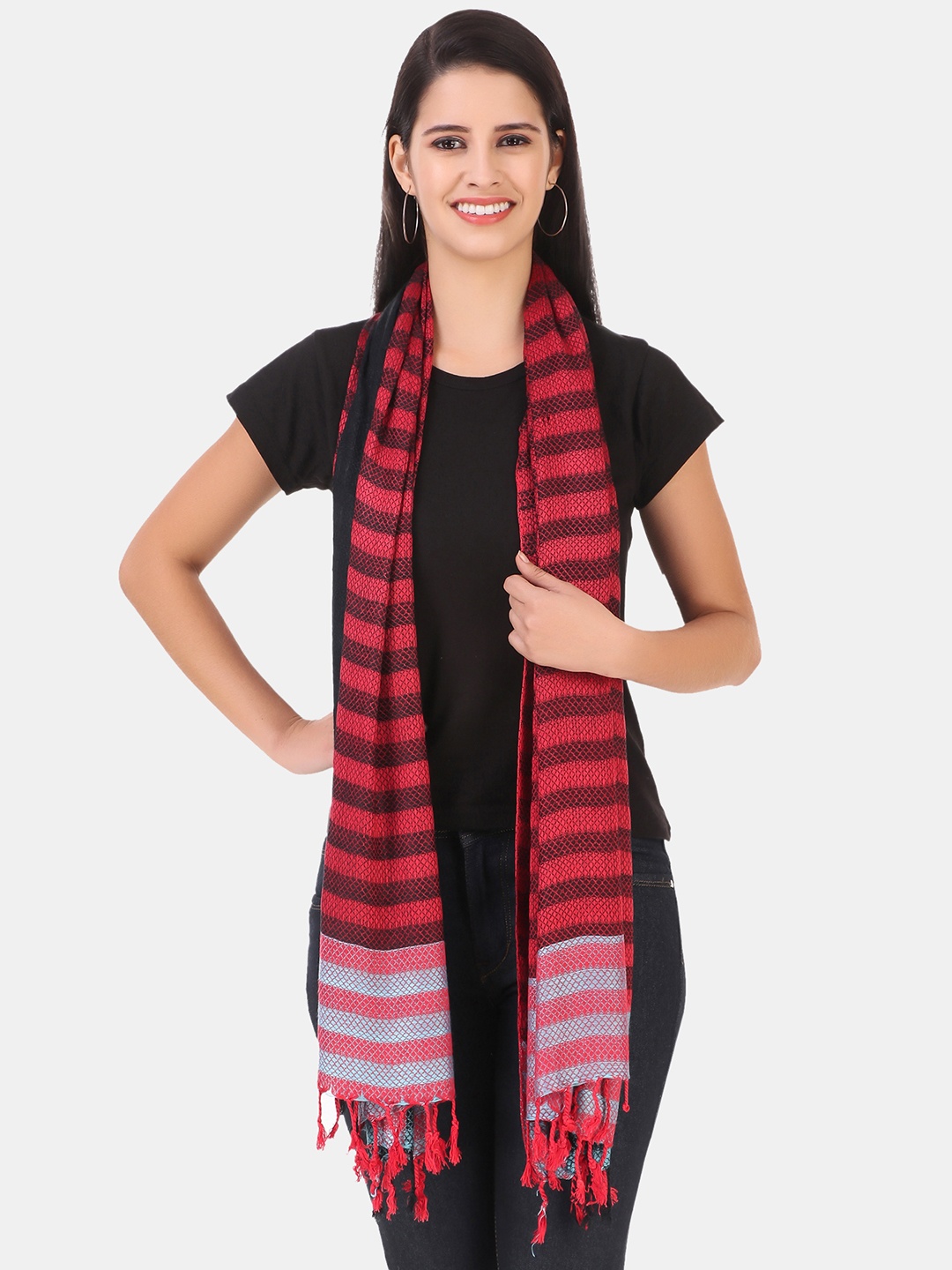 

FWC FILL WITH COLOURS Women Red & Black Woven Design Stole