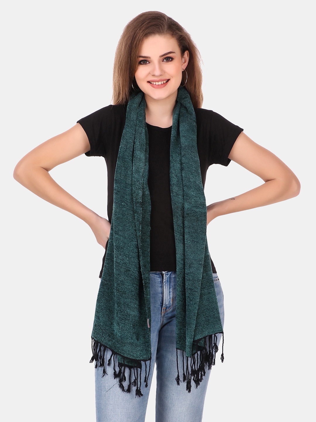 

FWC FILL WITH COLOURS Women Green Woven Design Stole