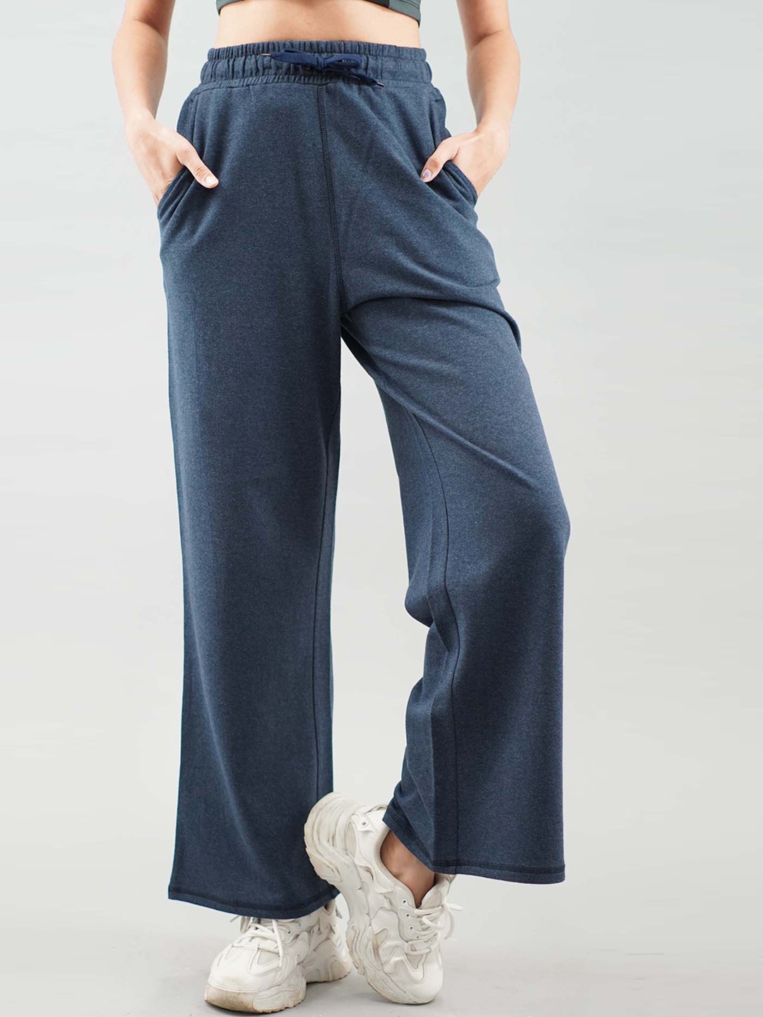 

IMPERATIVE Women Blue Relaxed Flared High-Rise Trousers