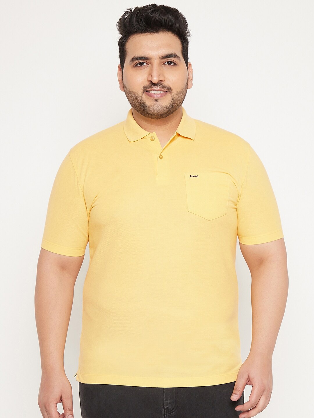 

Adobe Men Plus Size Yellow Polo Collar Solid Cotton T-shirt