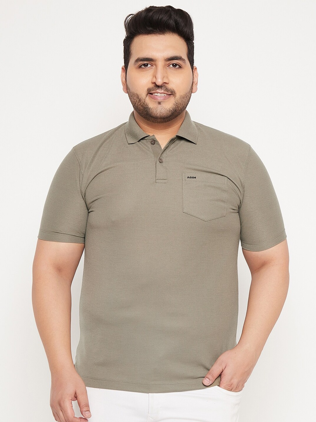

Adobe Men Plus Size Green Polo Collar Solid Cotton T-shirt