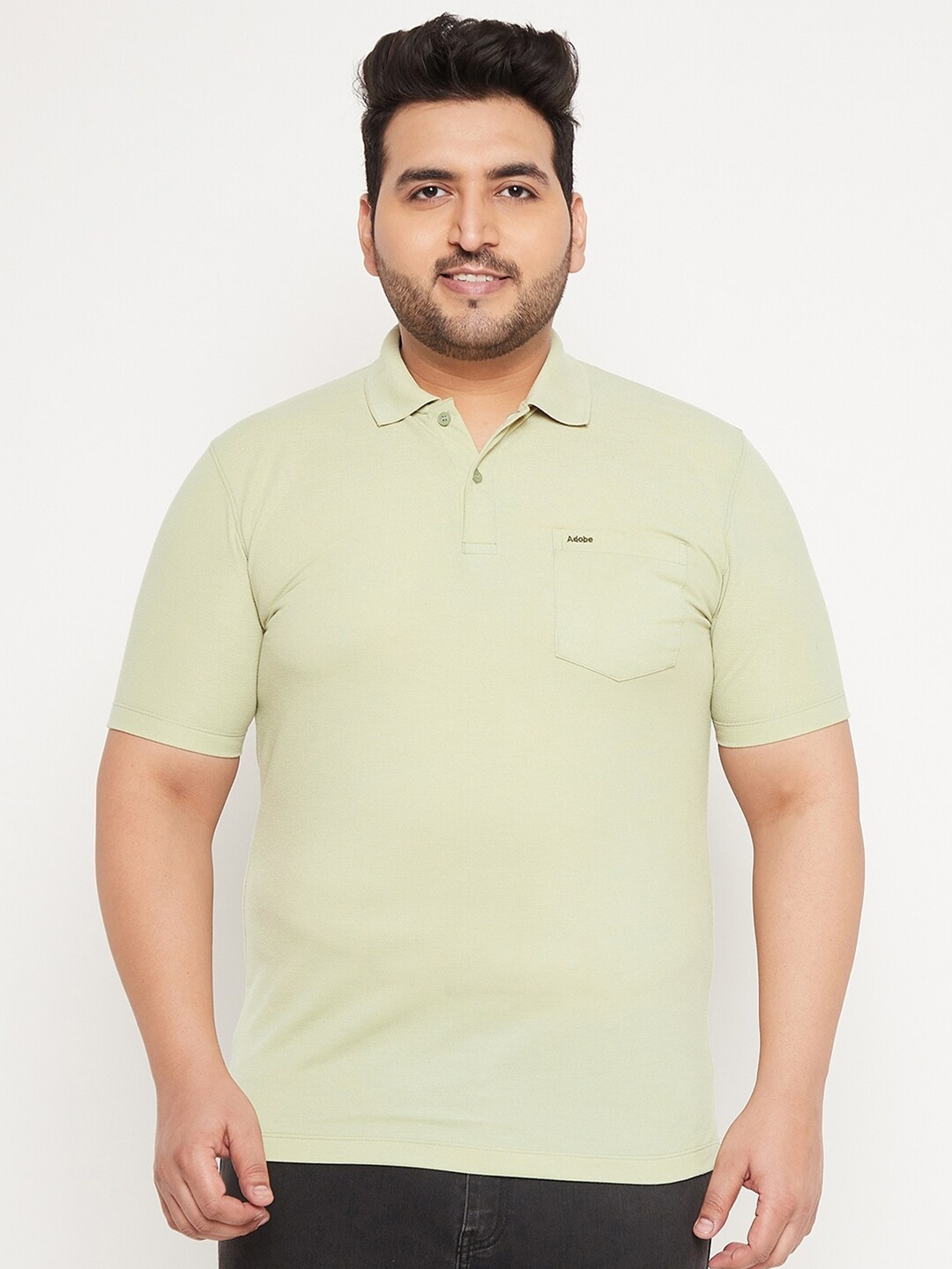 

Adobe Men Plus Size Green Polo Collar Solid Cotton T-shirt