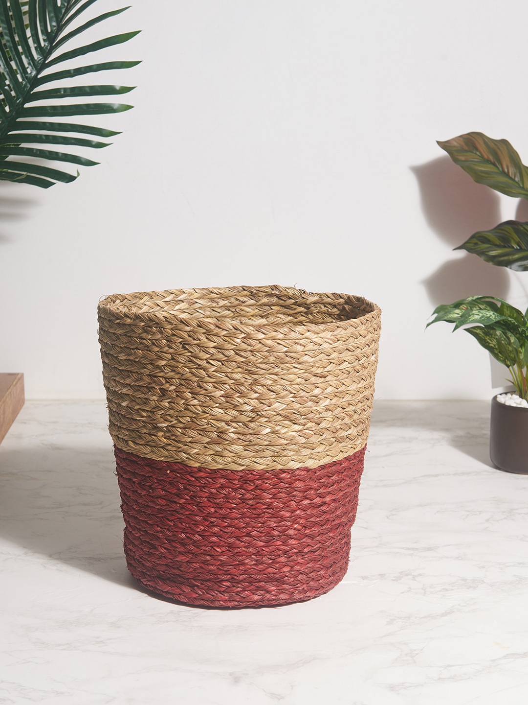

HomeTown Rust-Colored & Beige Solid Jute Round Planters