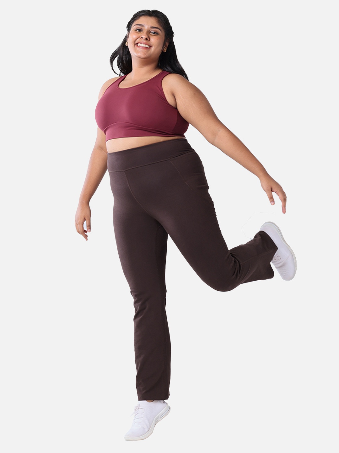 

Blissclub Women High Waist Groove-In Cotton Flare Track Pants, Brown
