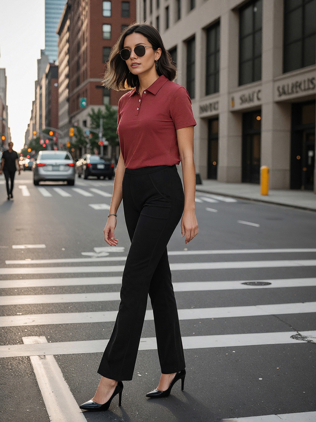 

Blissclub Women Black Tall High Waisted Cotton Flare Pants with Pockets