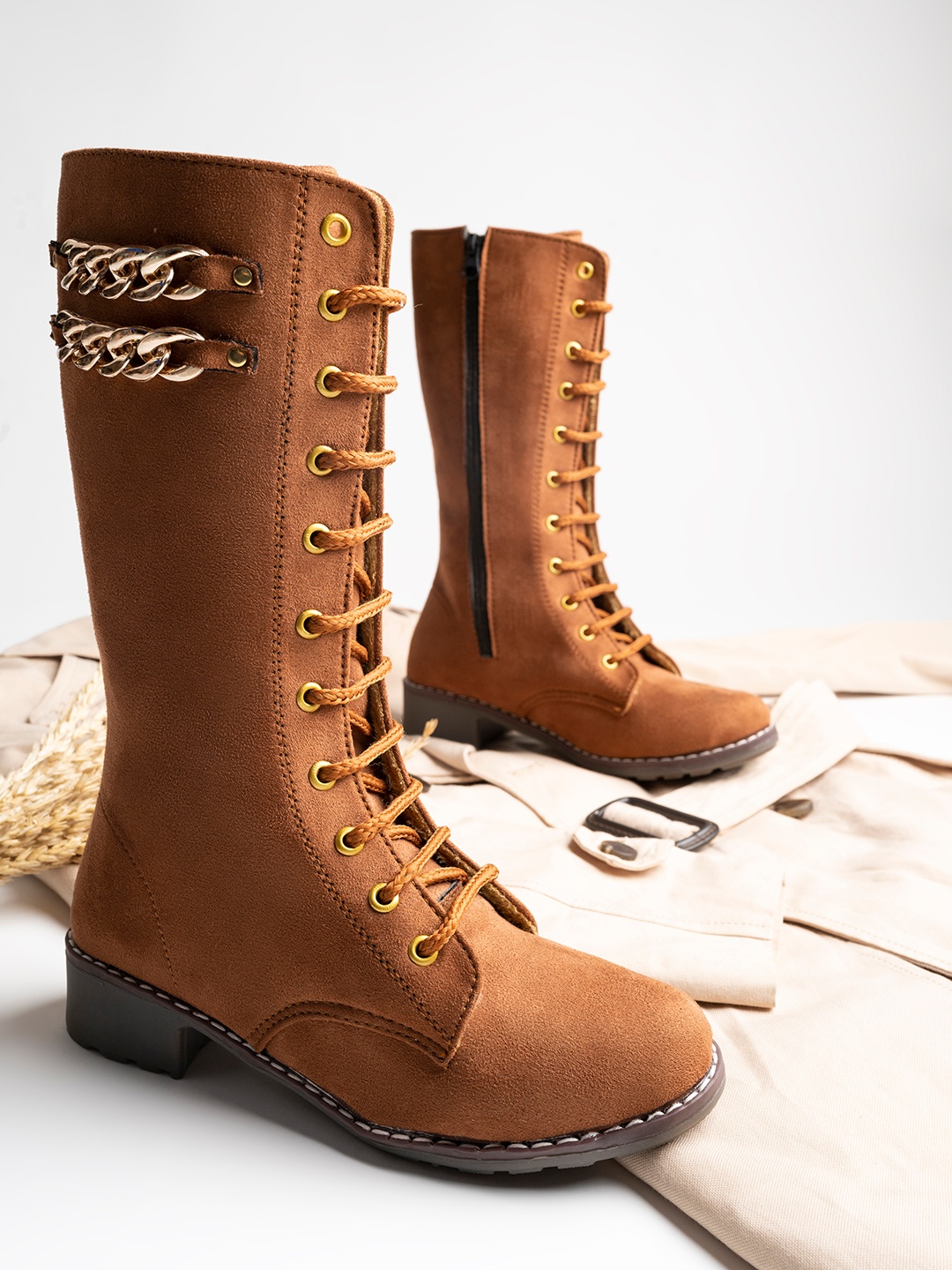 

Shoetopia Women Tan Lace-Ups Boots