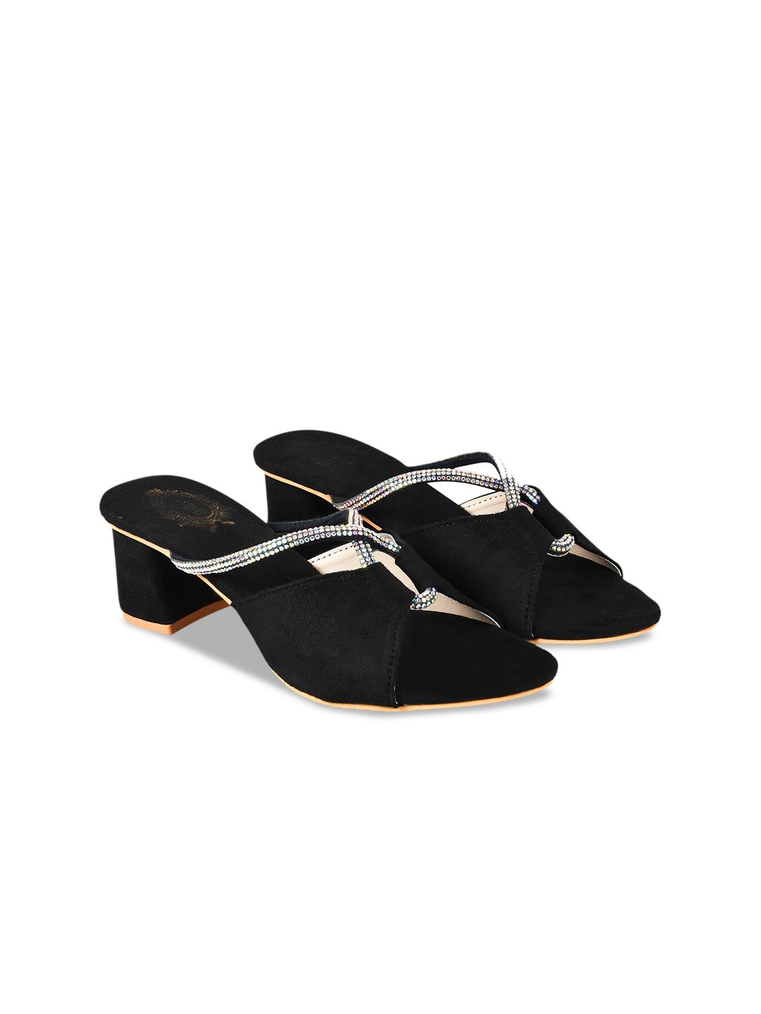 

Shoetopia Black Embellished Suede Block Heels