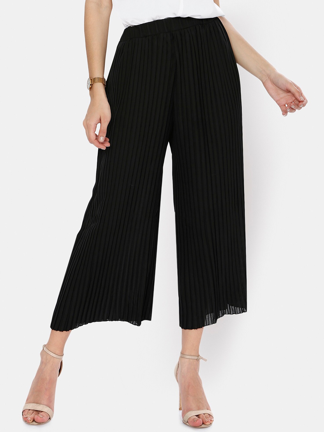 

I Love She Women Black Relaxed Loose Fit High-Rise Pleated Culottes Trousers
