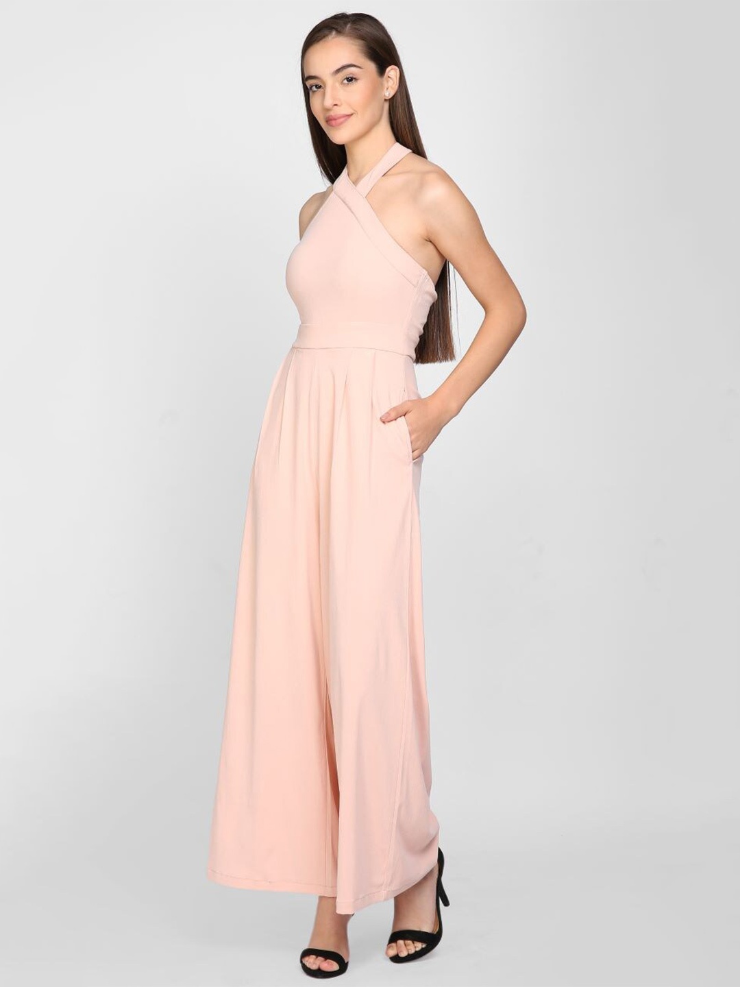 

I Love She Women Pink Halter Neck Basic Jumpsuit
