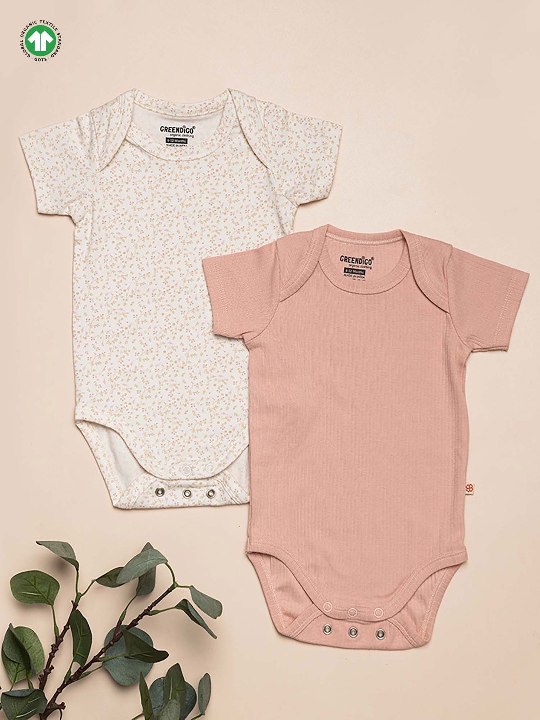 

GREENDIGO Kids Pack Of 2 Off Cream & Peach fall collection Organic Cotton Bodysuits