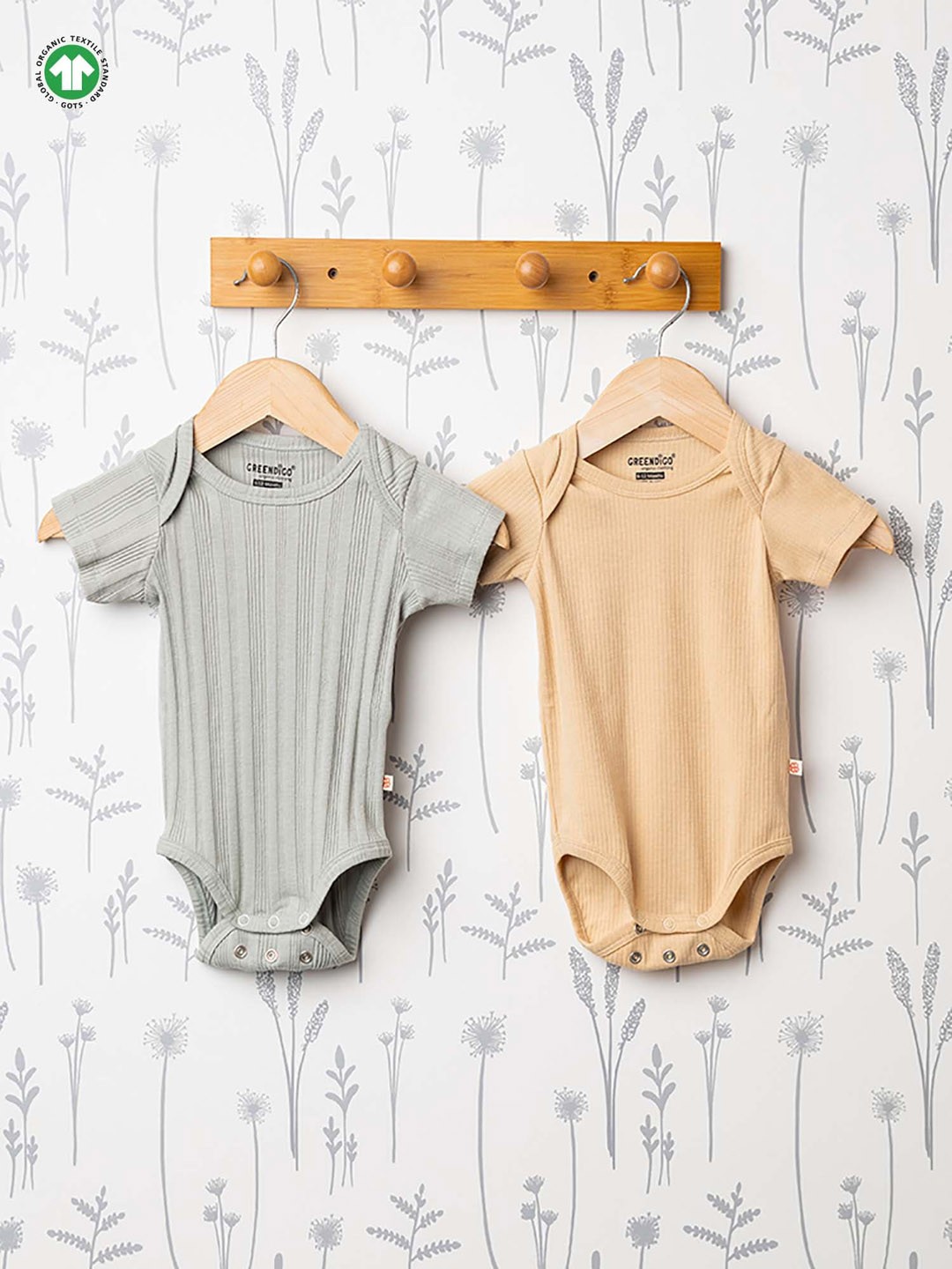

GREENDIGO Infant Kids Pack Of 2 Grey & Beige Solid Organic Cotton Bodysuits