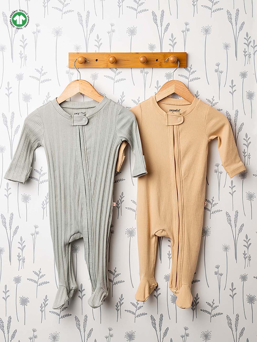 

GREENDIGO Kids Pack of 2 Grey & Beige Solid Organic Cotton Bodysuits