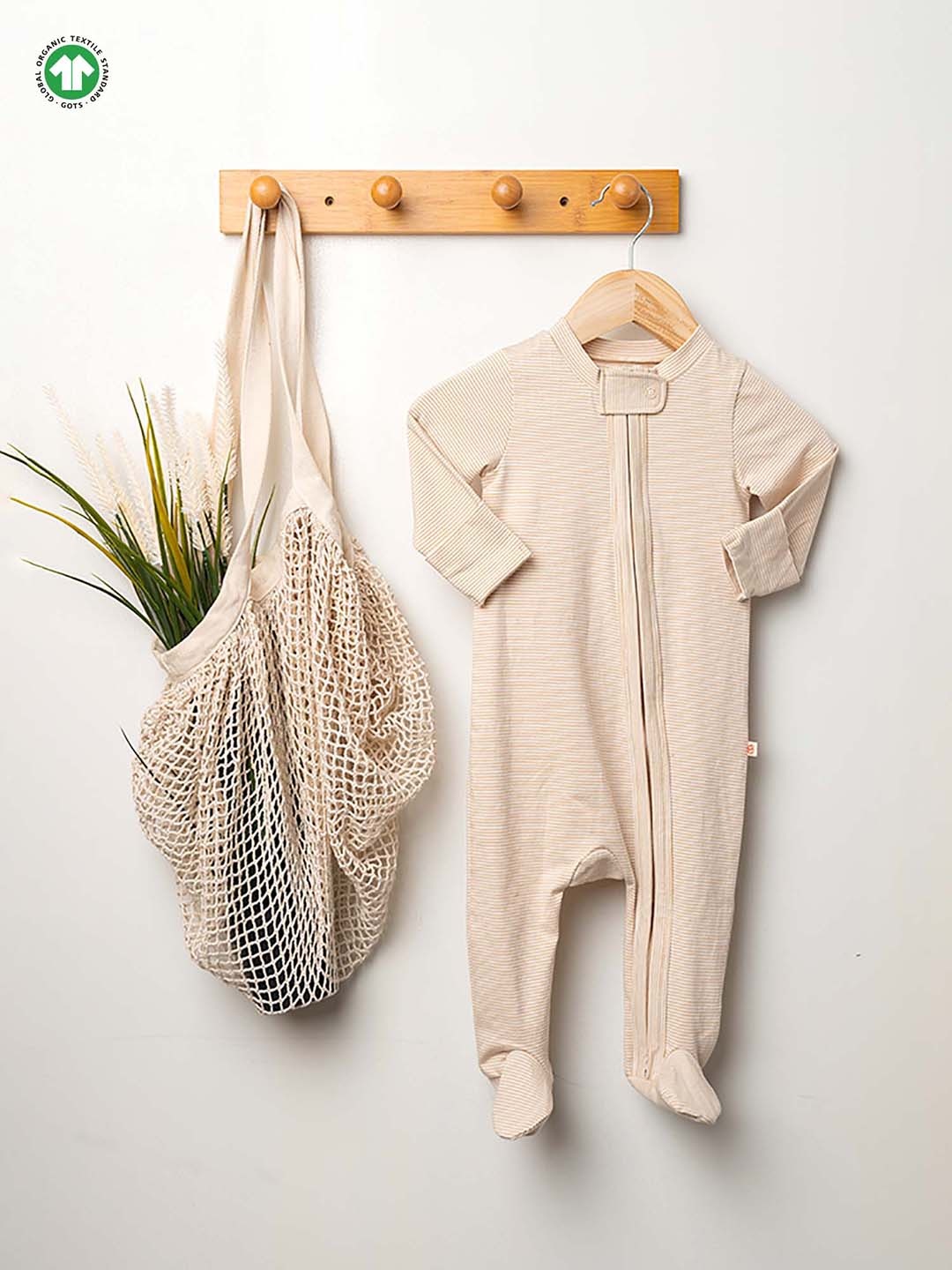 

Greendigo Infant Kids Mustard Yellow & White Striped Organic Cotton Sleepsuit