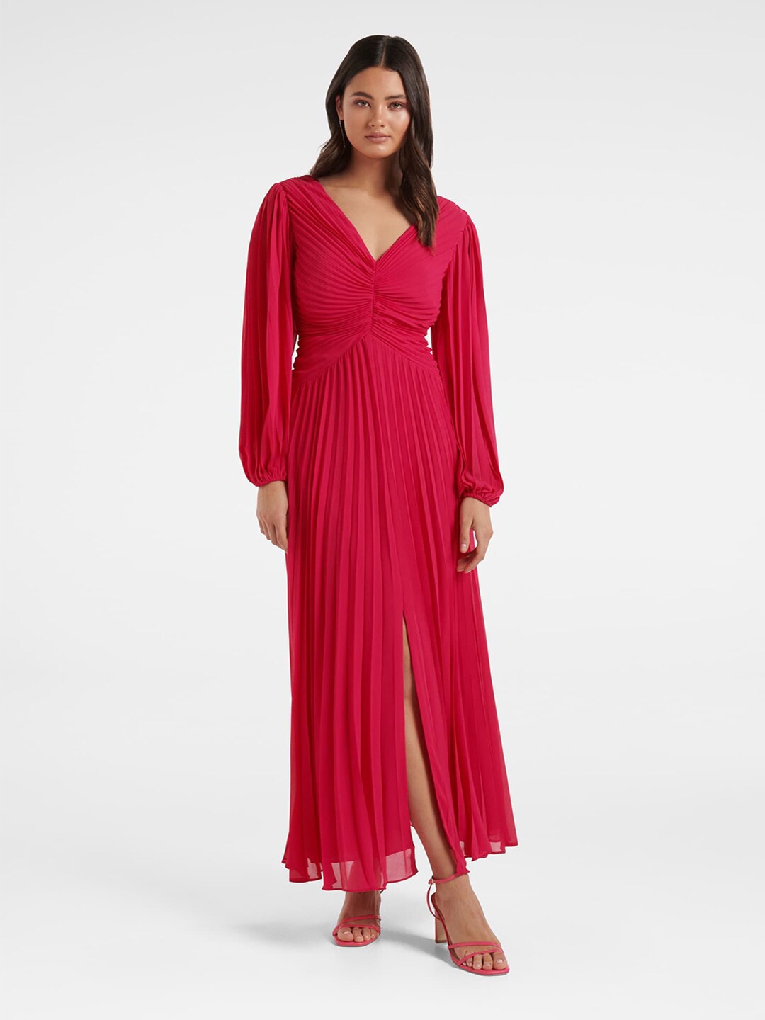 

Forever New Women Pink Cuffed Sleeves Maxi Dress