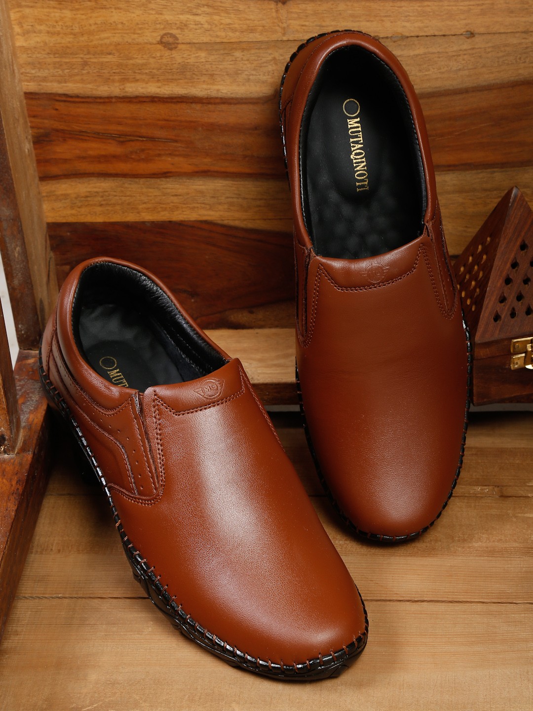 

MUTAQINOTI Men Tan Solid Formal Slip-On Shoes