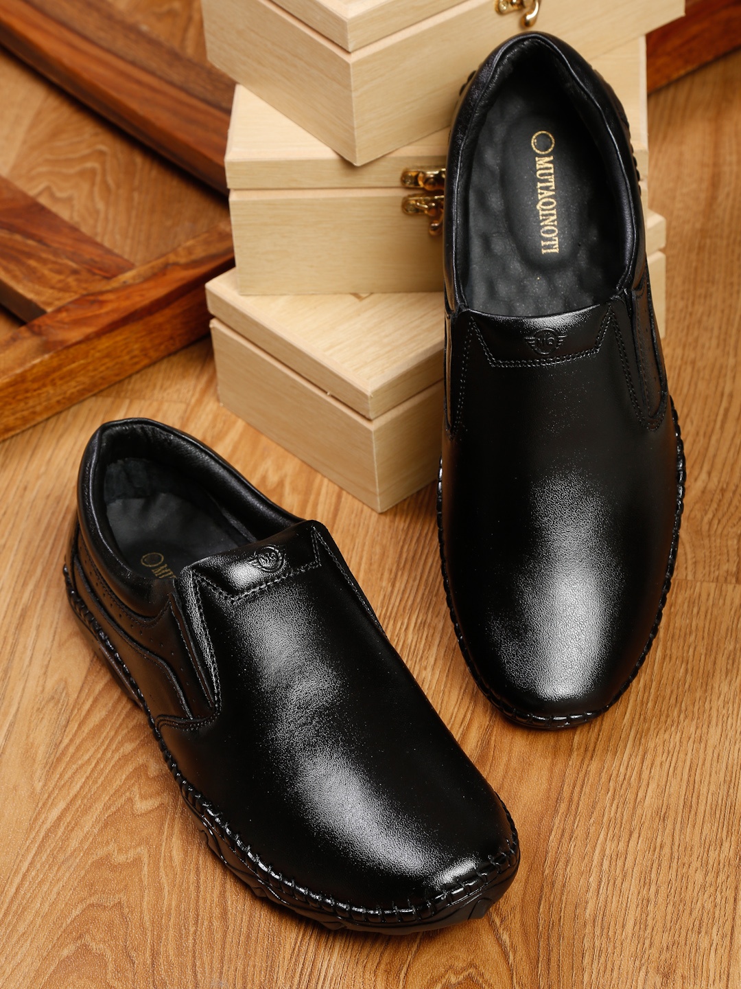 

MUTAQINOTI Men Black Solid Formal Slip-On Shoes