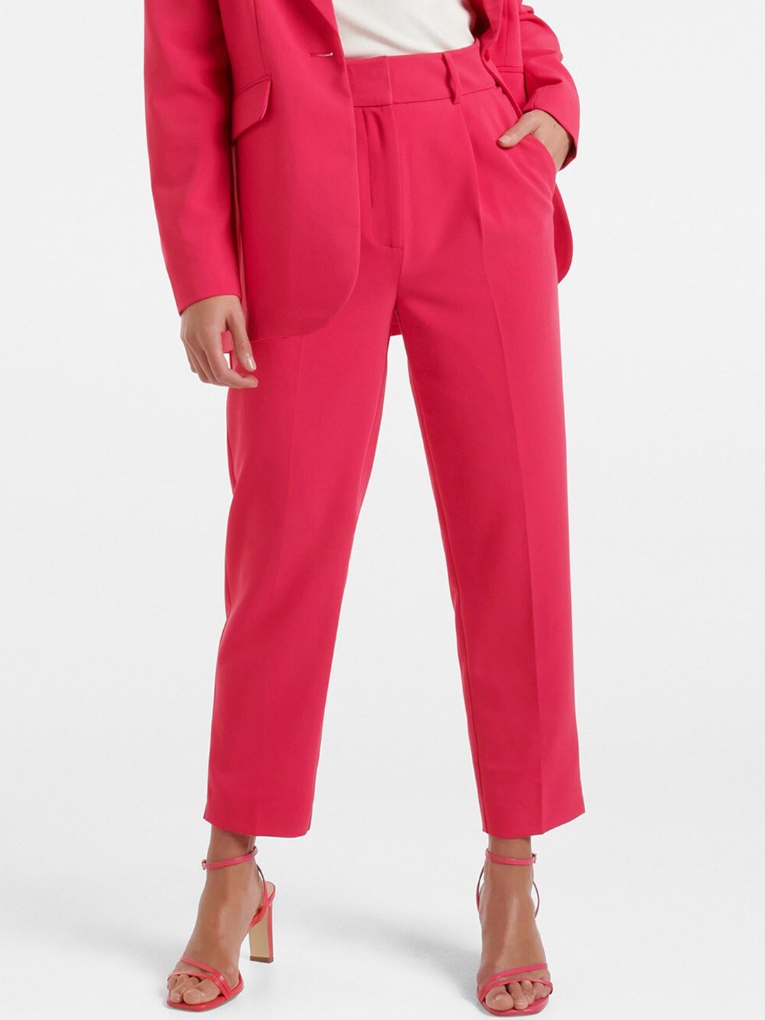 

Forever New Women Pink Pleated Straight Leg Trousers