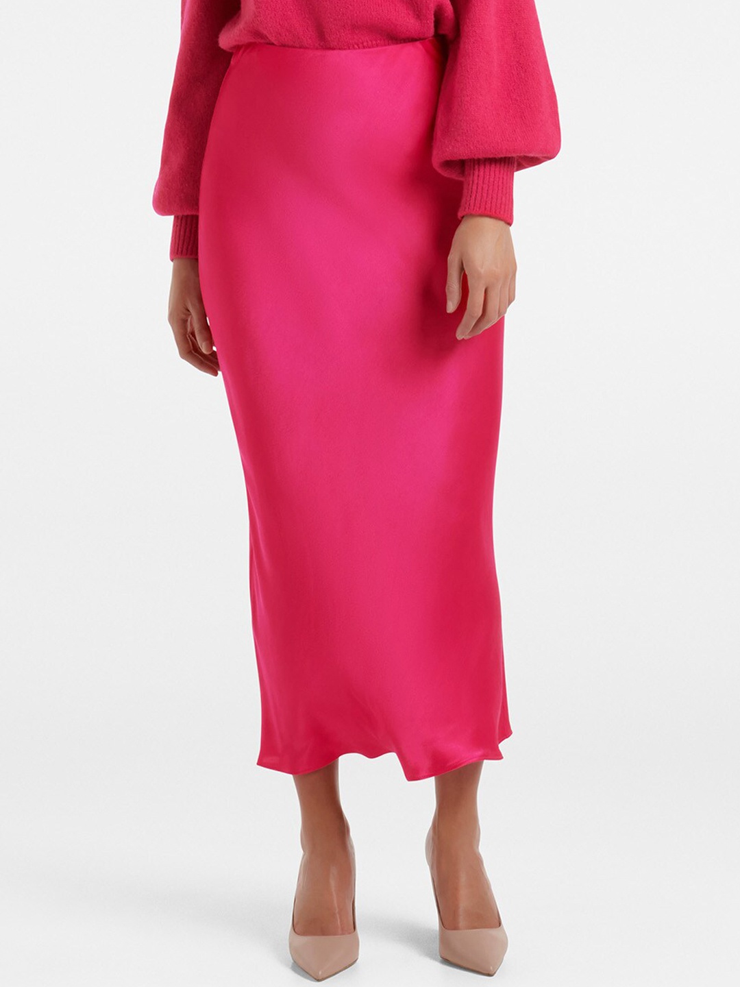 

Forever New Women Pink Solid Midi Skirt