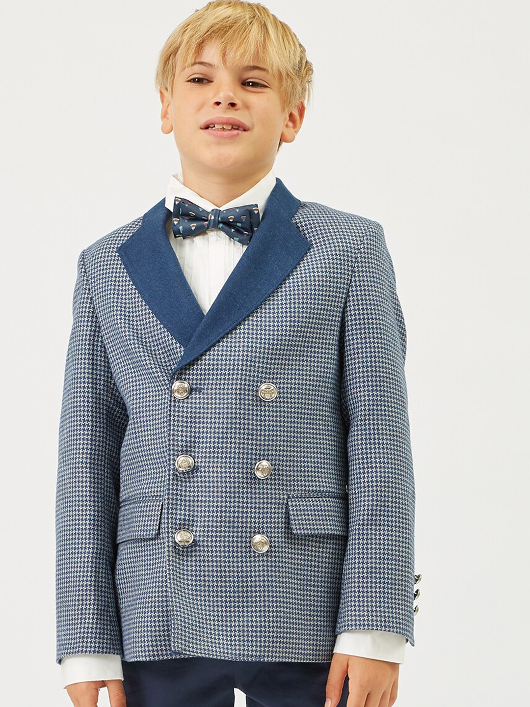 

One Friday Boys Checked Double-Breasted Blazer, Blue