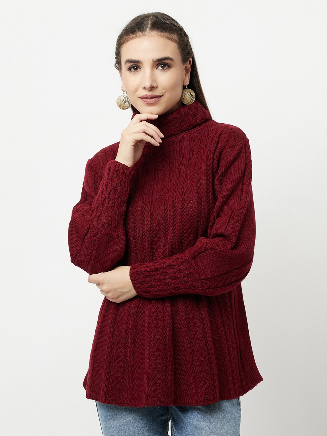 

Knitstudio Women Maroon Cable Knit Pullover