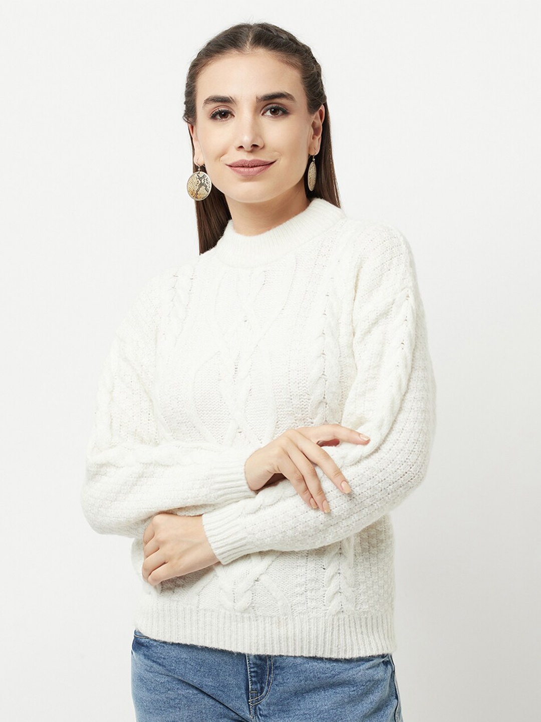 

Knitstudio Women White Pullover with Fuzzy Detail