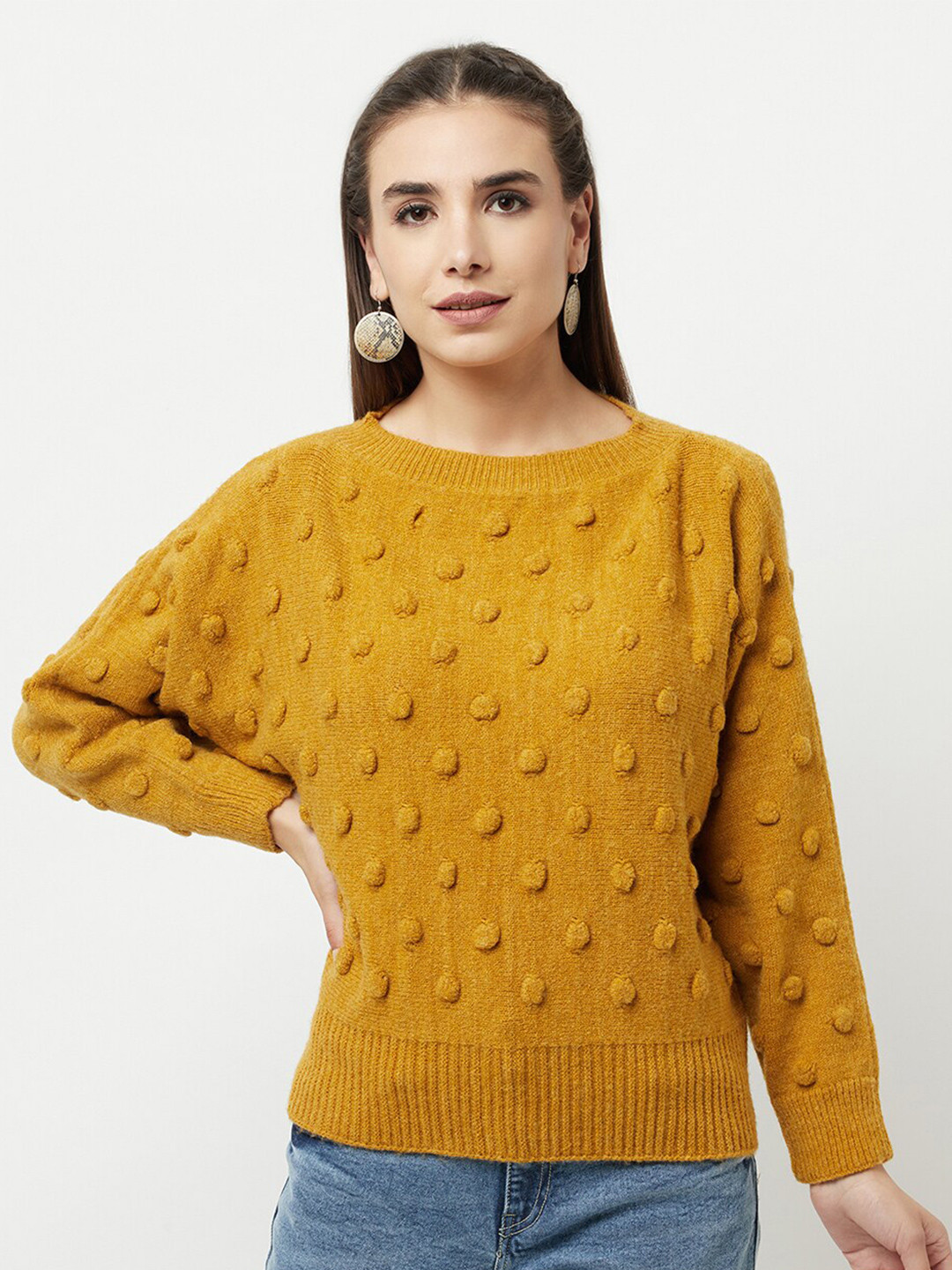 

Knitstudio Women Gold-Toned Pullover with Fuzzy Detail