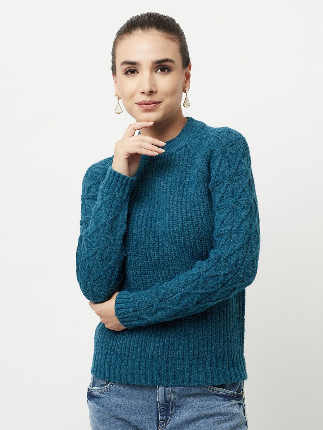 

Knitstudio Women Teal Cable Knit Pullover