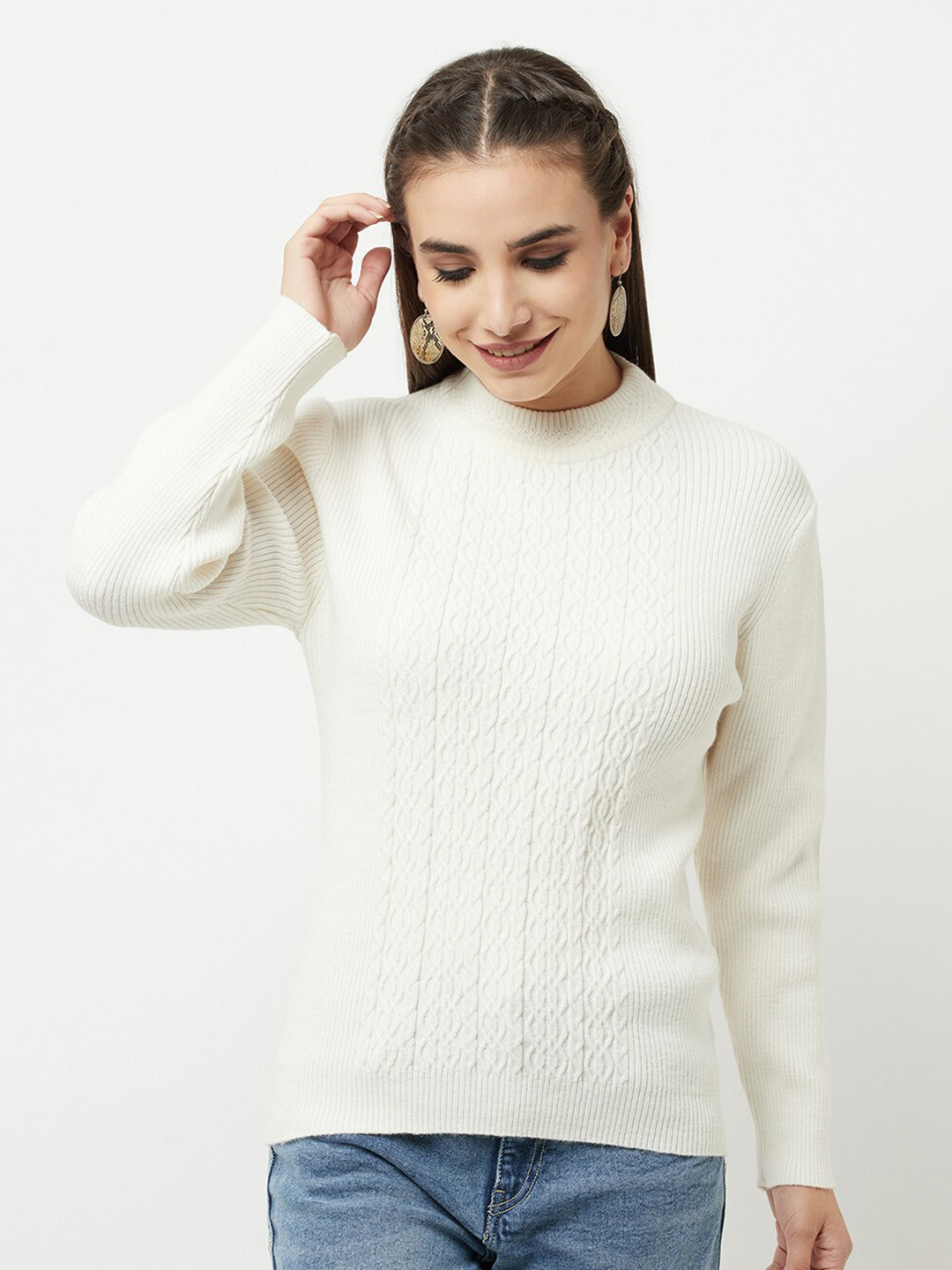 

Knitstudio Women White Striped Pullover