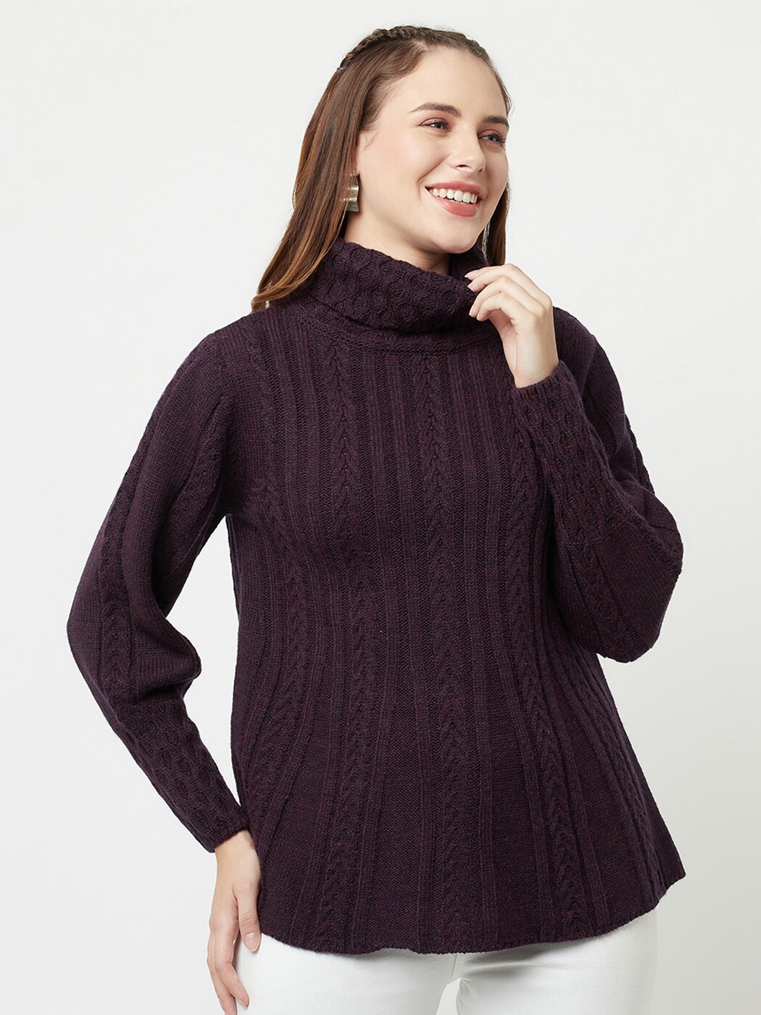 

Knitstudio Women Purple Cable Knit Pullover