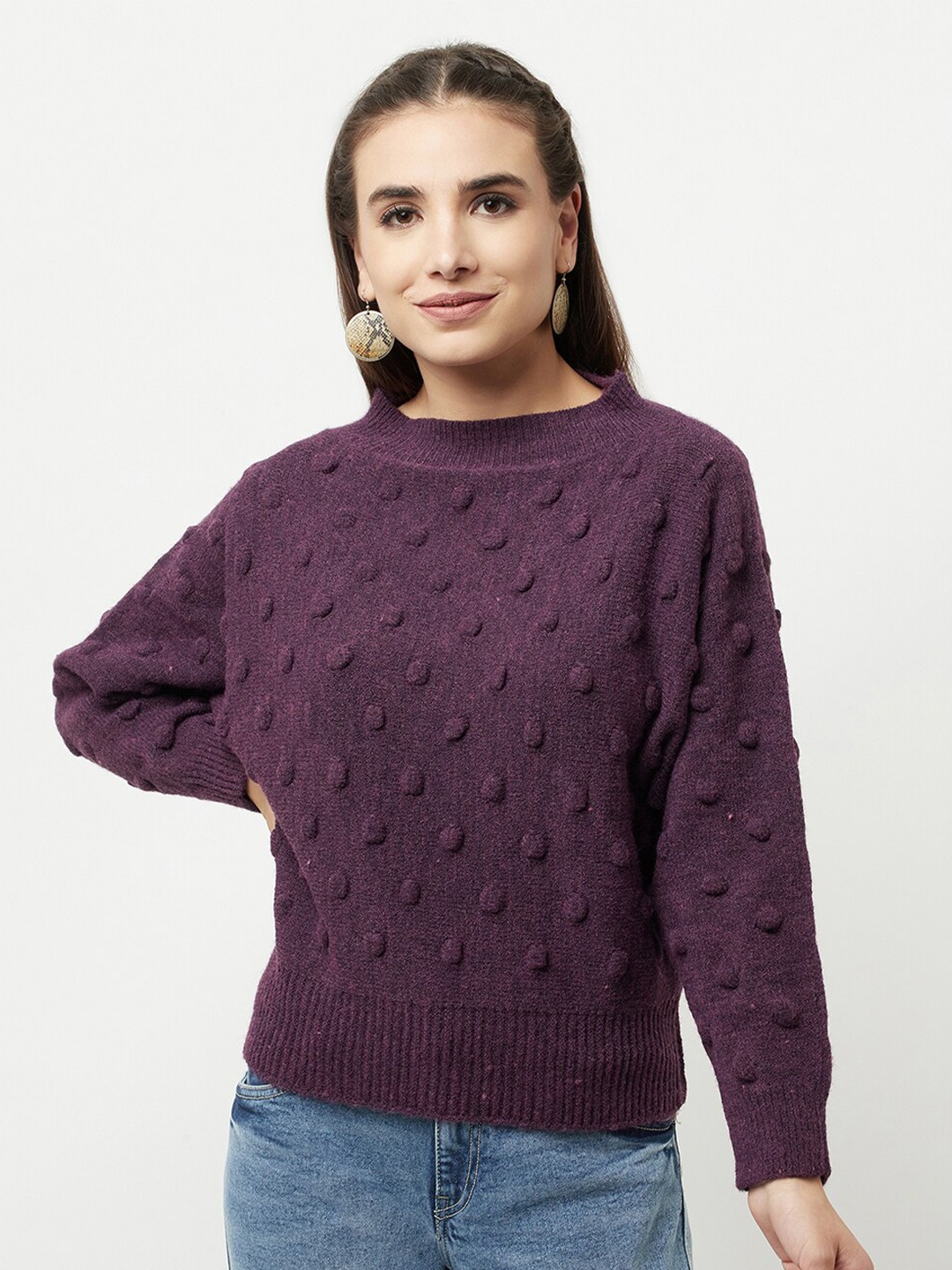 

Knitstudio Women Purple Pullover with Fuzzy Detail