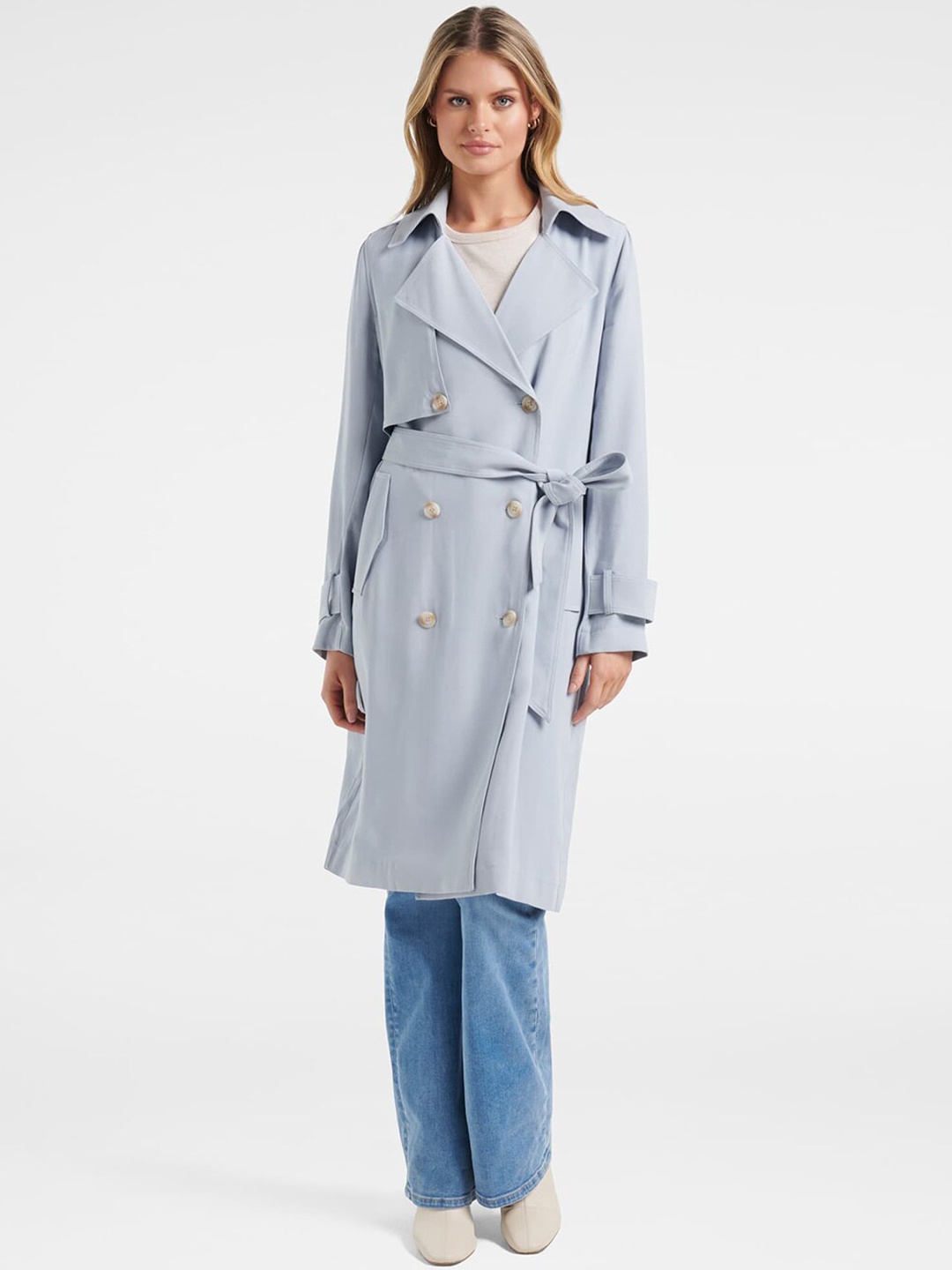 

Forever New Women Solid Viscose Rayon Trench Coat, Blue
