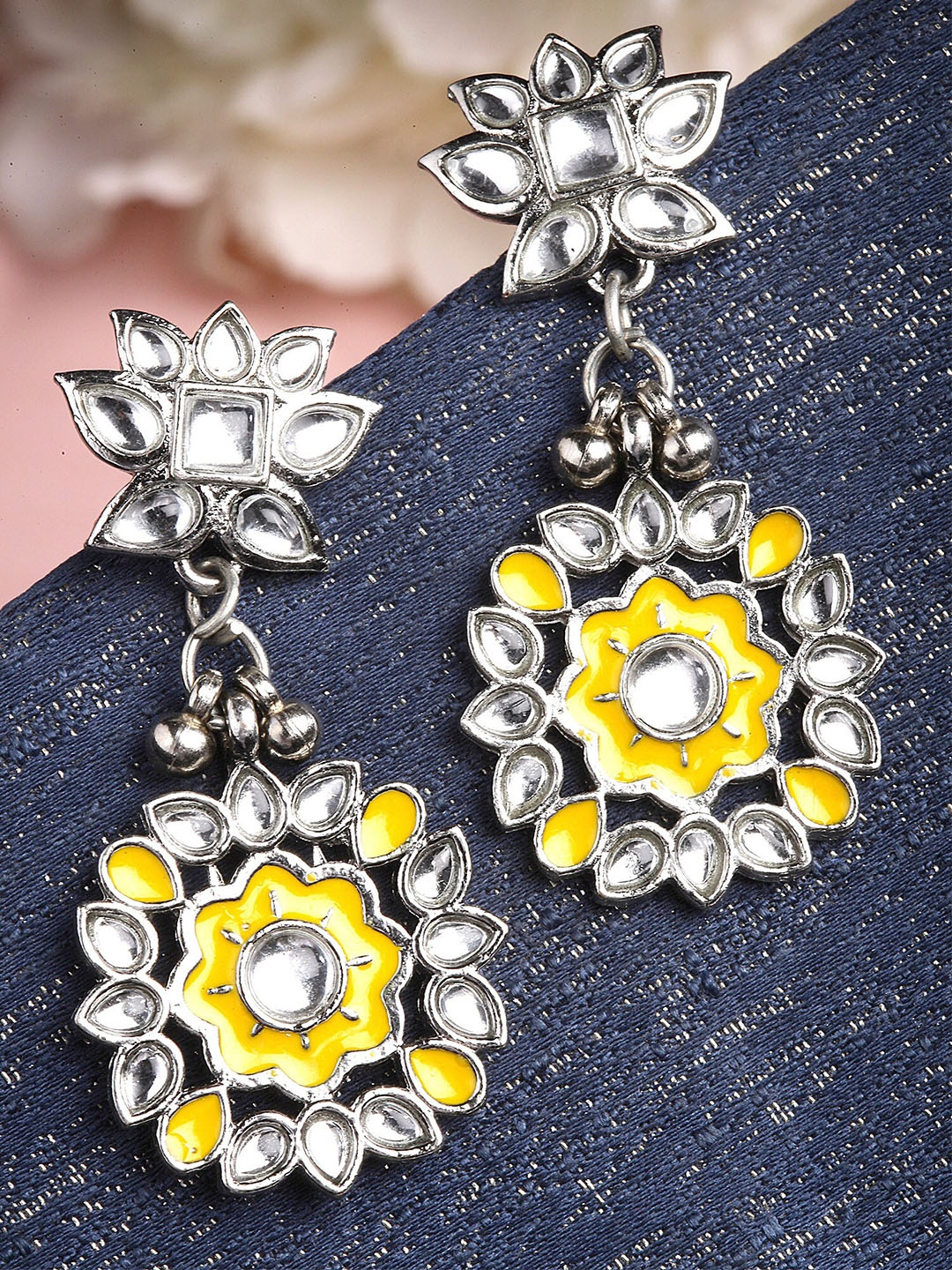 

KARATCART Yellow & White Silver-Plated Contemporary Drop Earrings
