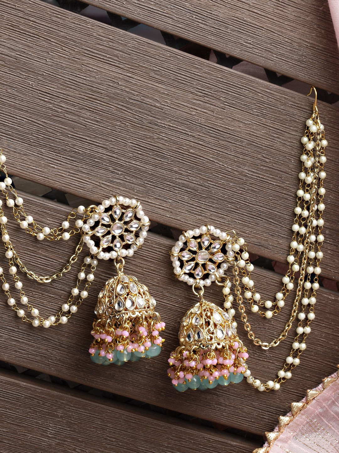 

KARATCART Women Blue & Gold-Toned Contemporary Jhumkas Earrings