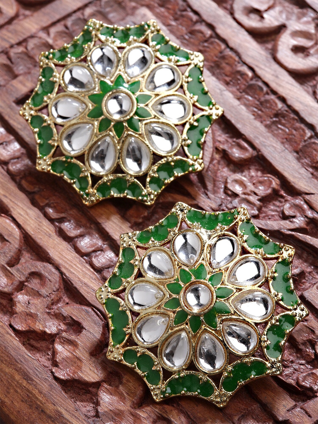

KARATCART Green Contemporary Gold Plated Green MeenaStuds Earrings