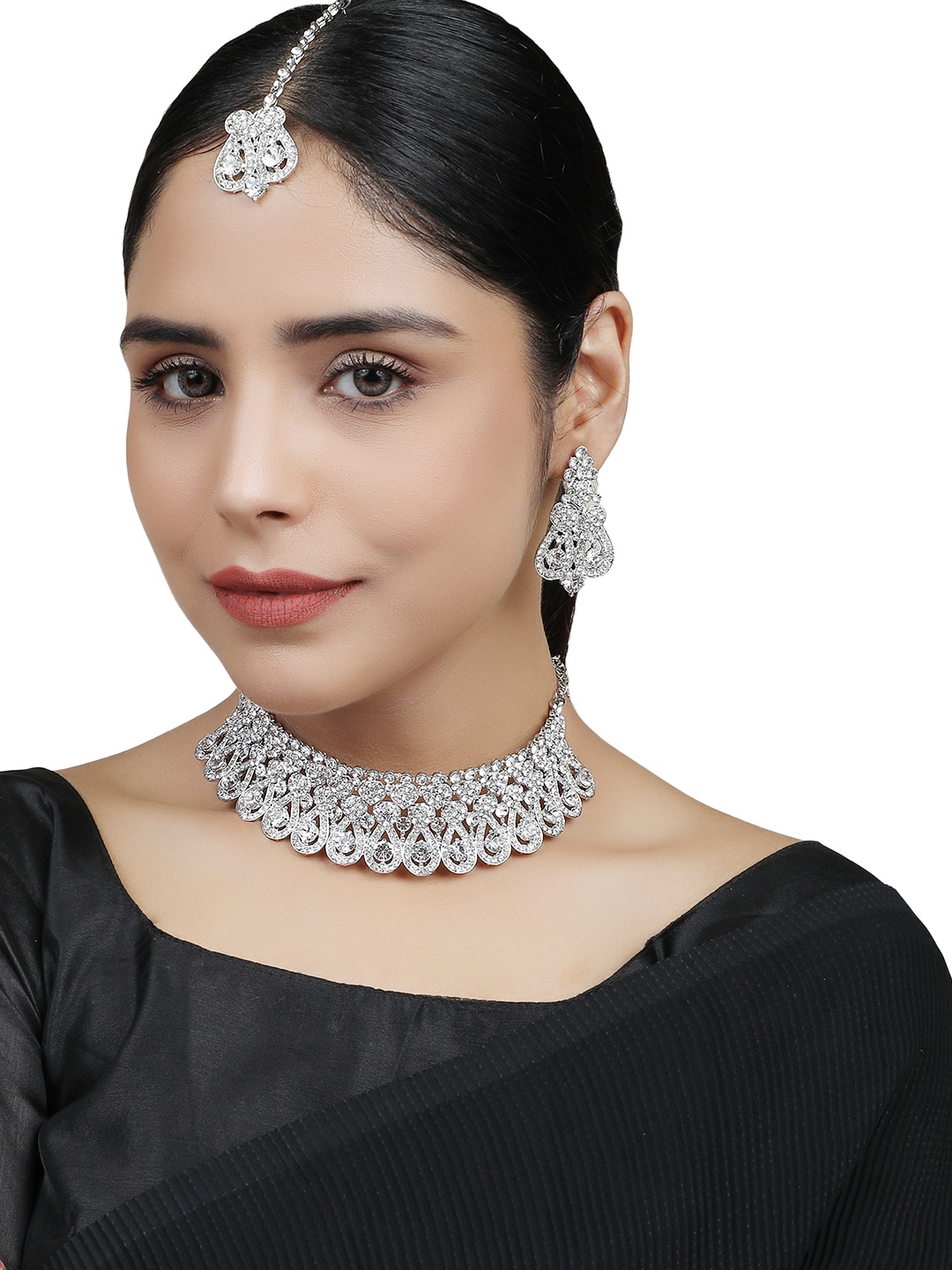 

Bhana Fashion Silver-Plated American Diamond Studded Jewellery Set